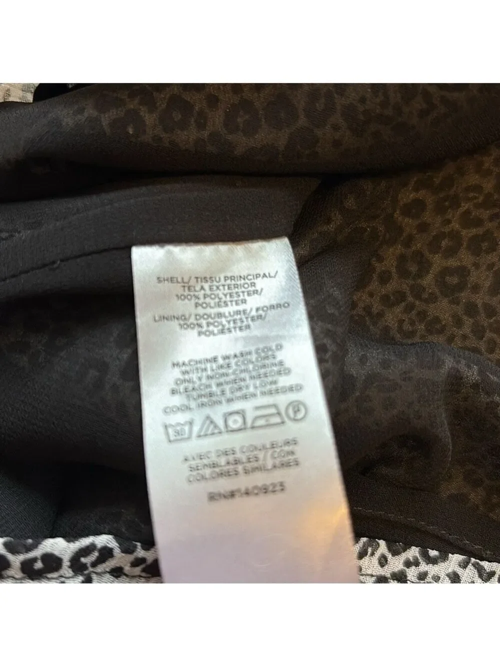 Loft Leopard Print Blouse Puff Sleeve Henley Black & White Size M